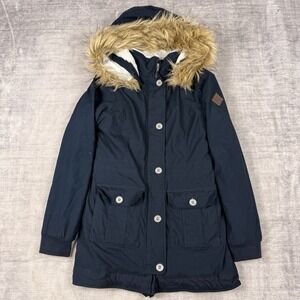 Hollister Jacket Womens Small Blue Heritage Full Zip faux Fur Hood Sherpa Lining
